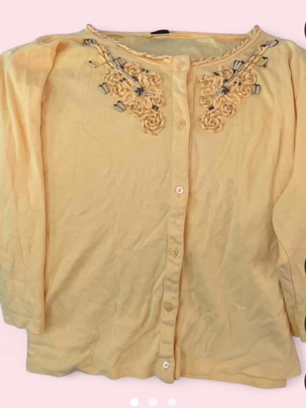 Rafaella Pale Yellow Embroidered Button-Down Shirt